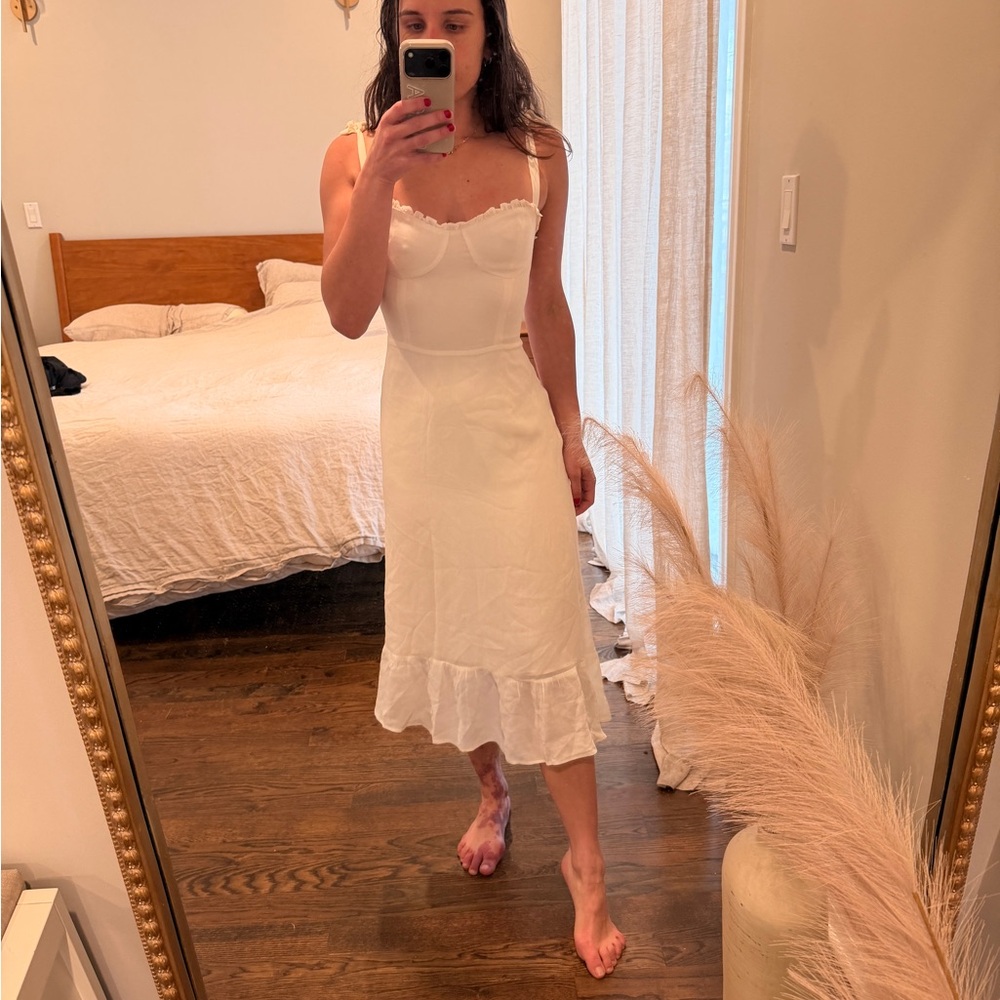 Reformation Nikita White Midi Dress with Ruffle Hem